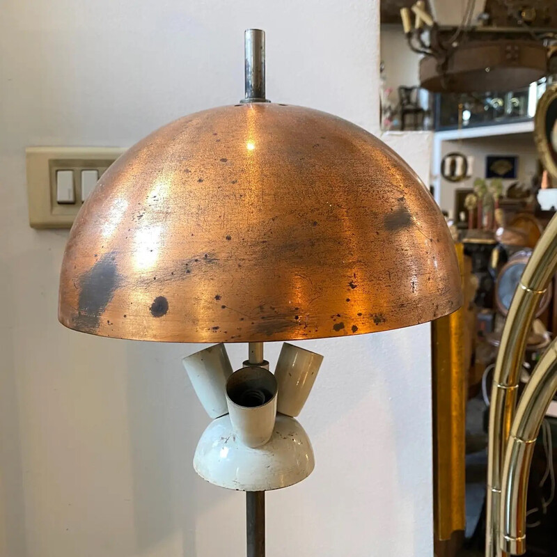 Lámpara de sobremesa industrial italiana de mediados de siglo en mármol y cobre, años 50