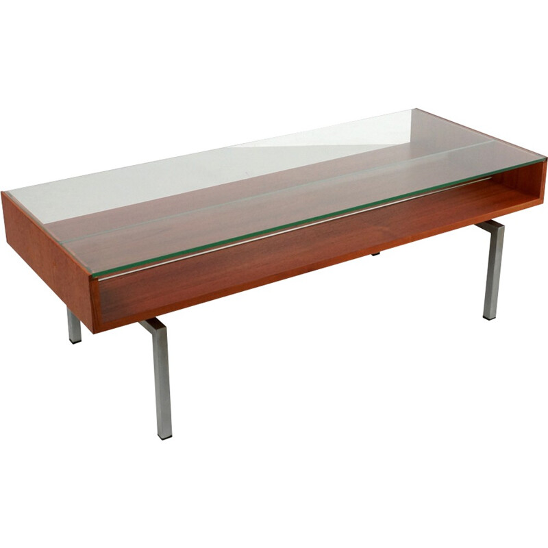 Vintage coffee table in teak and glass - 1960s
