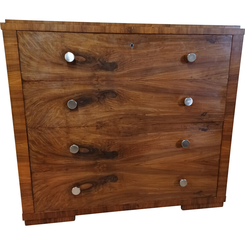 Vintage Art Deco walnut veneer chest of drawers, 1920