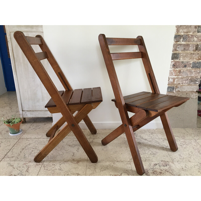Coppia di sedie pieghevoli vintage con timbro del fuoco di legna