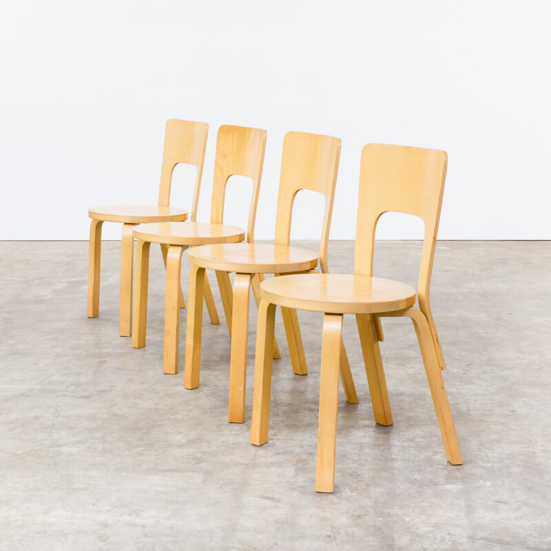 Set of 4 "66" chairs by Alvar Aalto for Artek - 1960s 