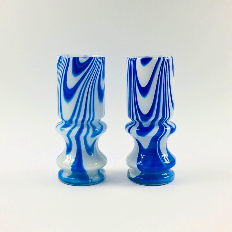 Paire de vases vintage en verre de Murano marbré par Carlo Moretti, Italie 1970