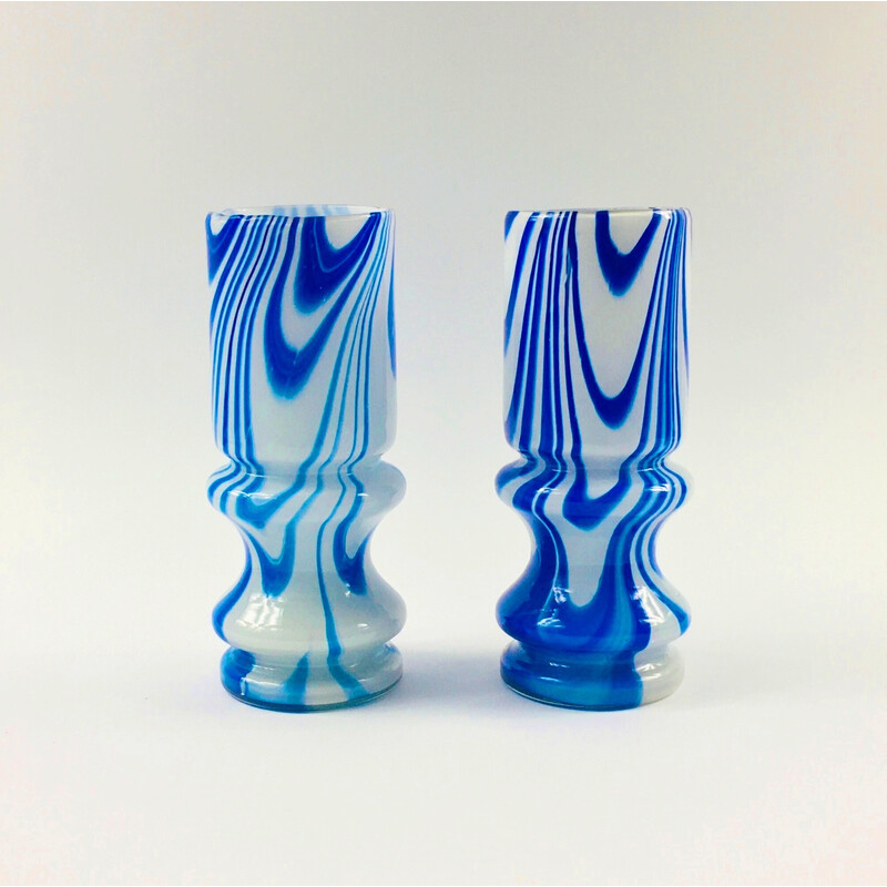 Pair of vintage marbled Murano glass vases by Carlo Moretti, Italy 1970