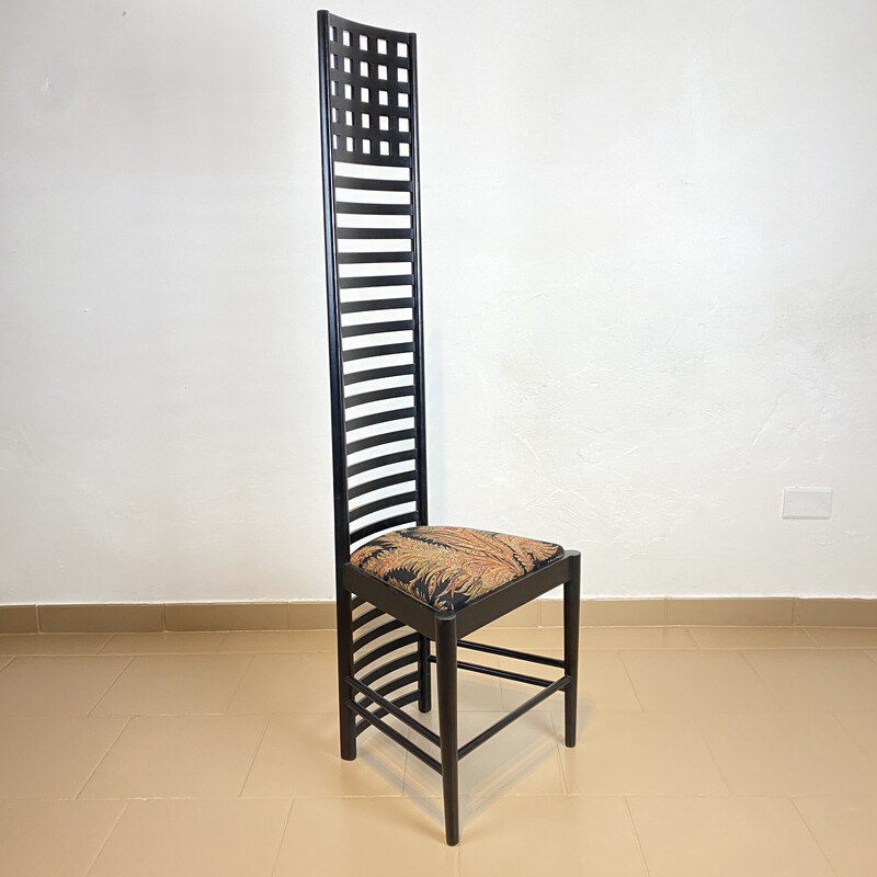 Vintage "292 Hill House Chair" chair in black lacquered ashwood by C. R. Mackintosh for Alivar, Italy 1980