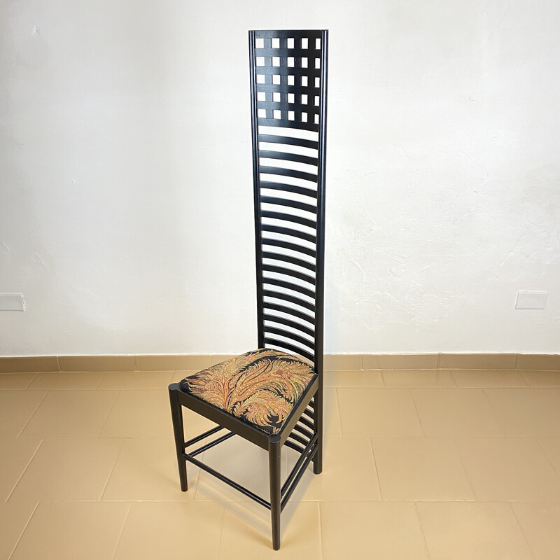 Vintage "292 Hill House Chair" en madera de fresno lacada en negro por C. R. Mackintosh para Alivar, Italia 1980