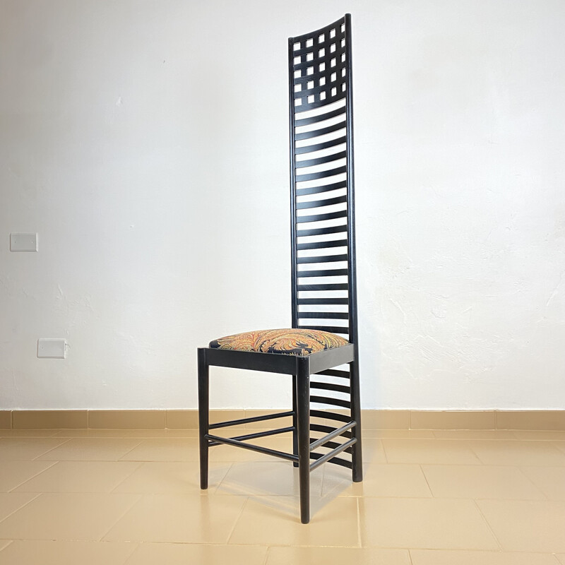 Vintage "292 Hill House Chair" chair in black lacquered ashwood by C. R. Mackintosh for Alivar, Italy 1980