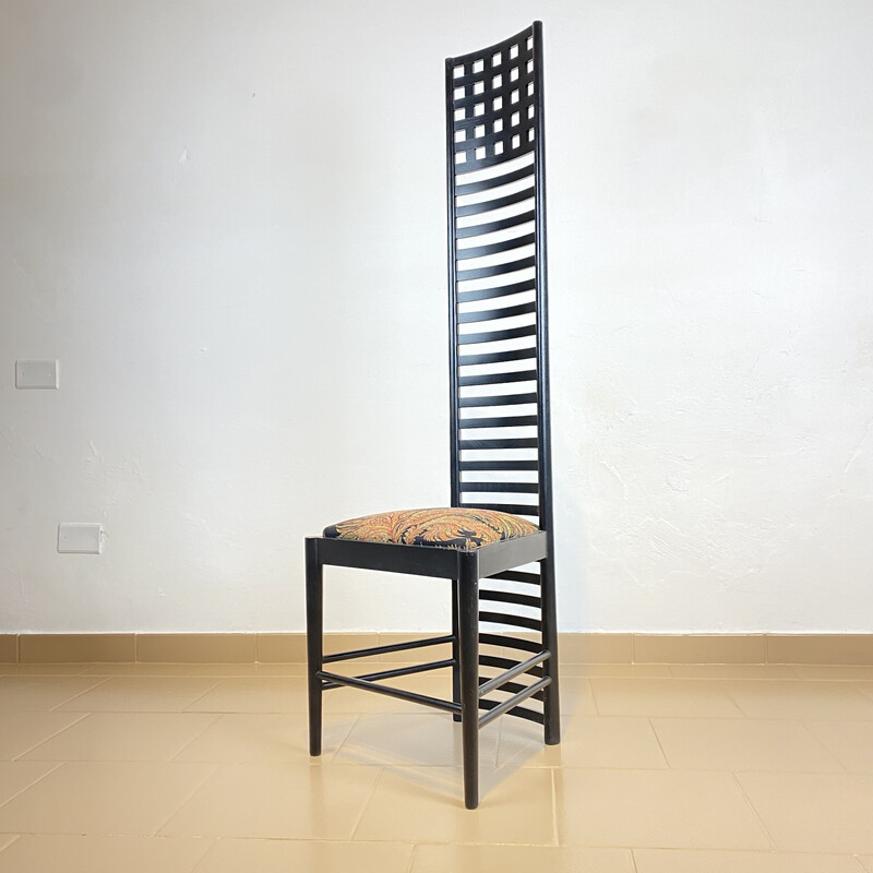 Vintage "292 Hill House Chair" en madera de fresno lacada en negro por C. R. Mackintosh para Alivar, Italia 1980