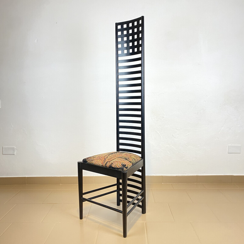 Vintage "292 Hill House Chair" chair in black lacquered ashwood by C. R. Mackintosh for Alivar, Italy 1980