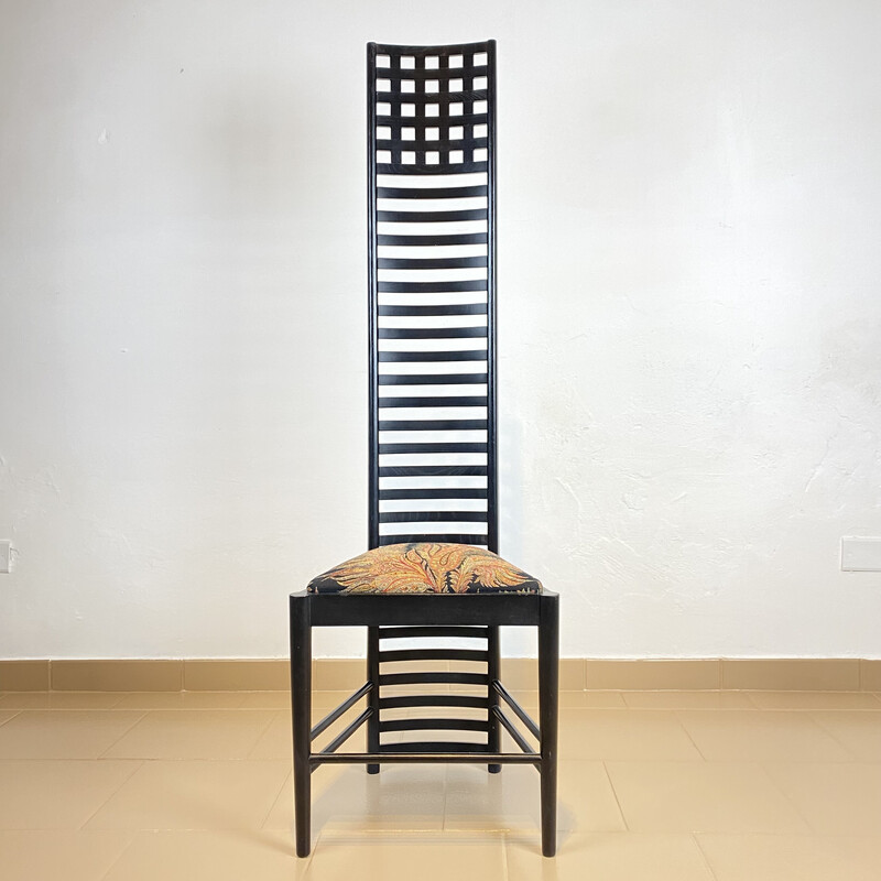 Vintage "292 Hill House Chair" chair in black lacquered ashwood by C. R. Mackintosh for Alivar, Italy 1980