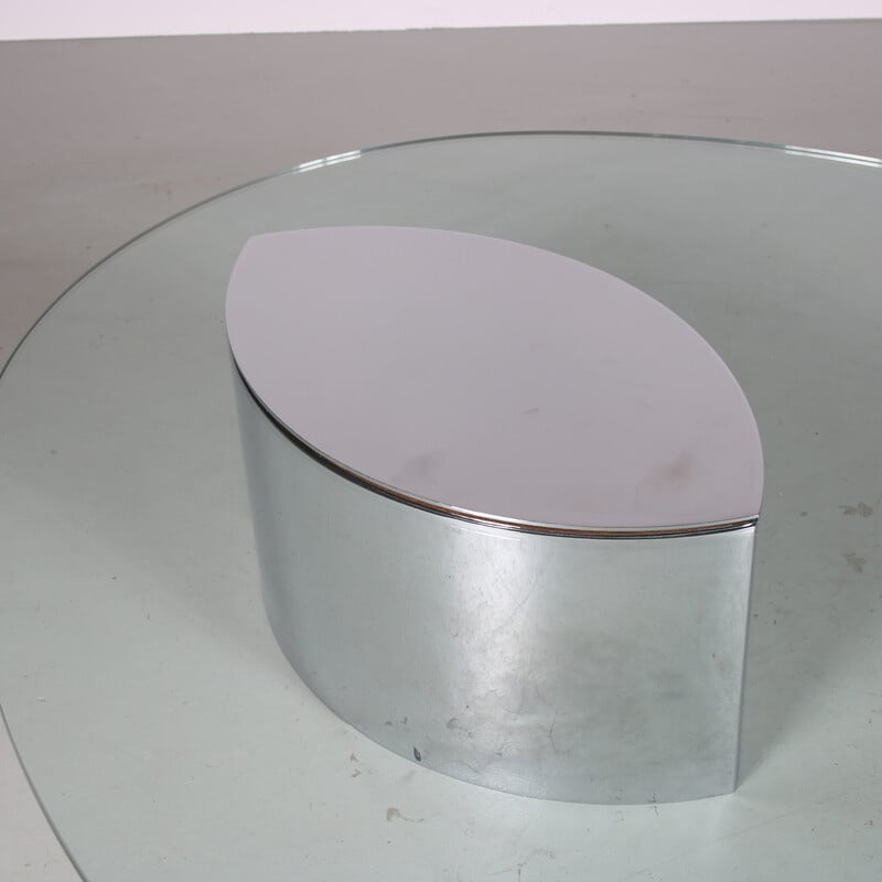 Vintage stainless steel and clear glass coffee table "Lunario" by Cini Boeri for Knoll International, USA 1970