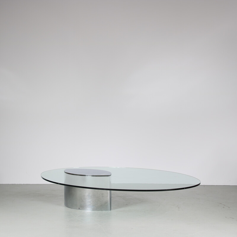 Vintage stainless steel and clear glass coffee table "Lunario" by Cini Boeri for Knoll International, USA 1970