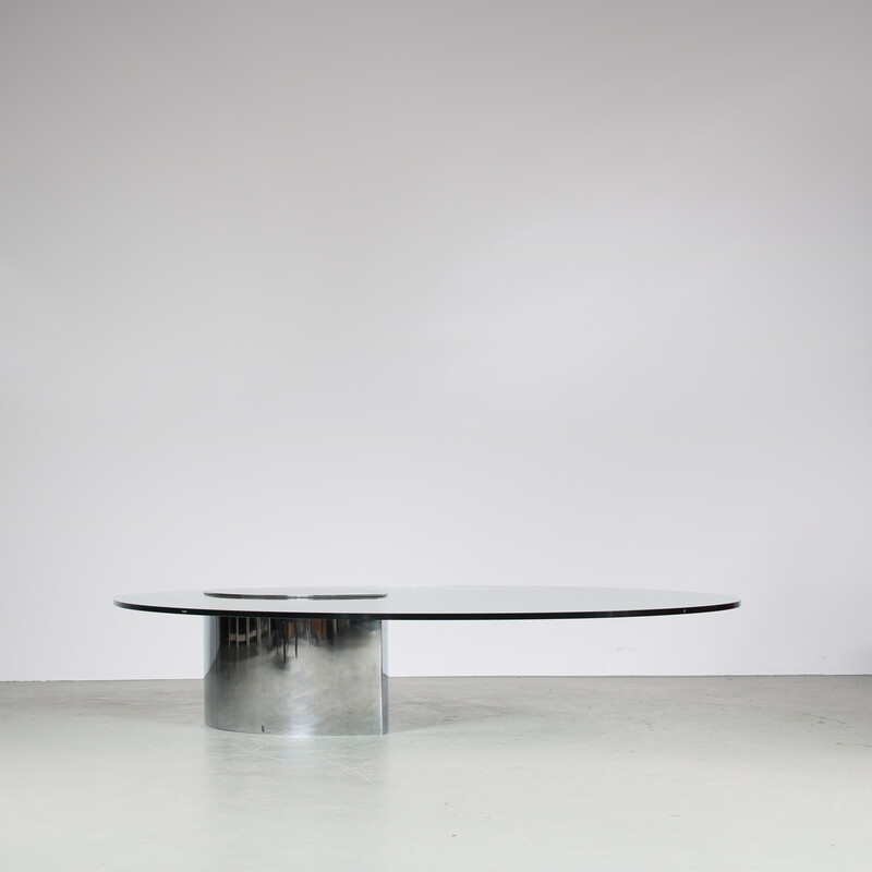 Vintage stainless steel and clear glass coffee table "Lunario" by Cini Boeri for Knoll International, USA 1970