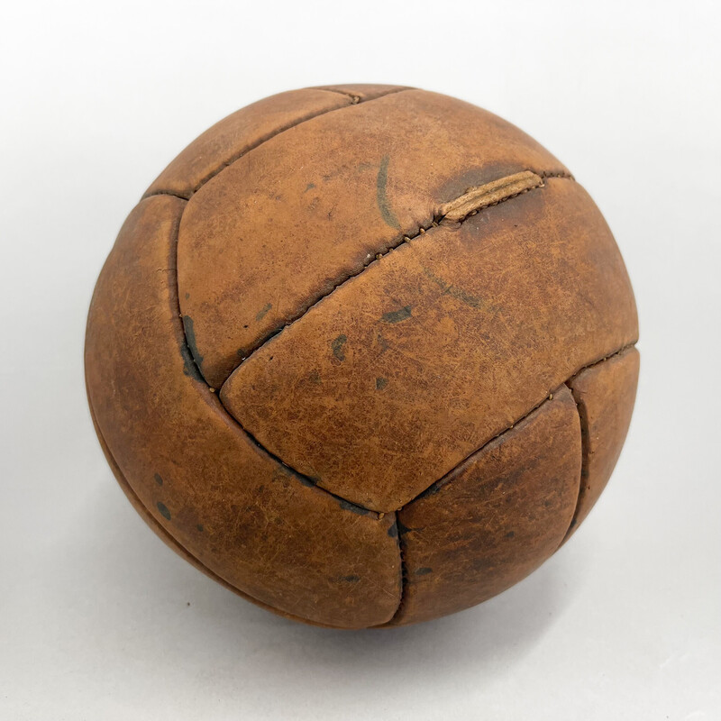 Vintage brown leather training ball, Czechoslovakia 1930