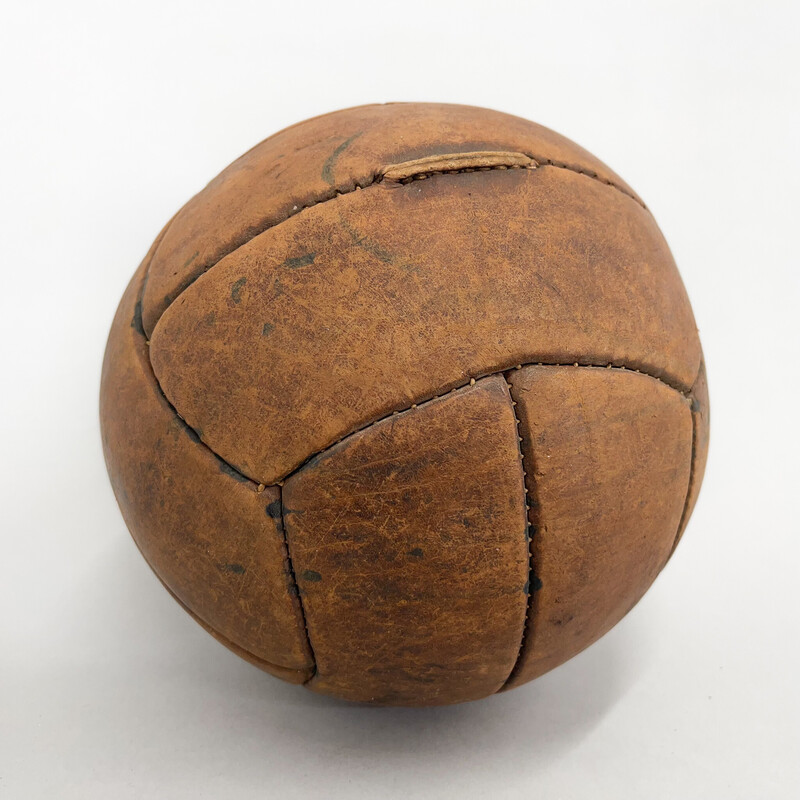Balón de entrenamiento vintage de cuero marrón, Checoslovaquia 1930