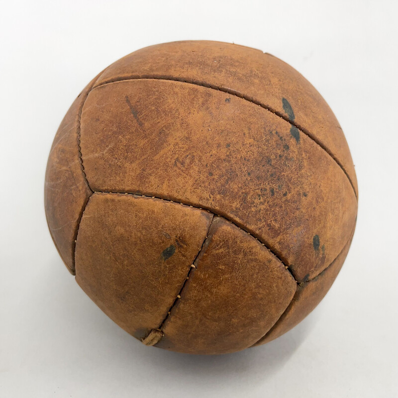 Vintage brown leather training ball, Czechoslovakia 1930