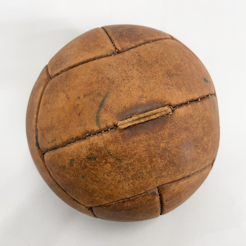 Balón de entrenamiento vintage de cuero marrón, Checoslovaquia 1930