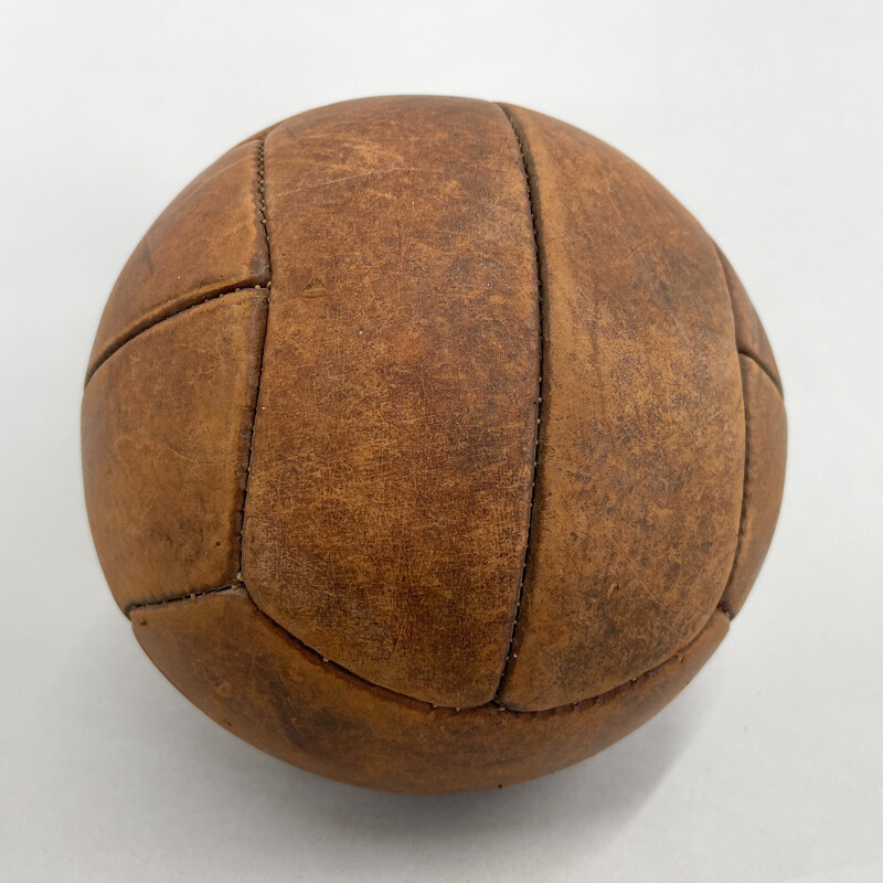 Balle d'entraînement vintage en cuir marron, Tchécoslovaquie 1930