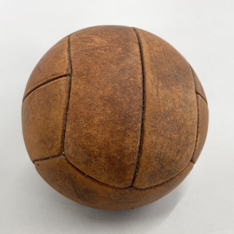 Balón de entrenamiento vintage de cuero marrón, Checoslovaquia 1930