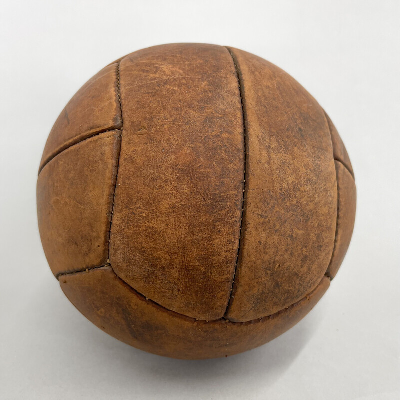 Vintage brown leather training ball, Czechoslovakia 1930