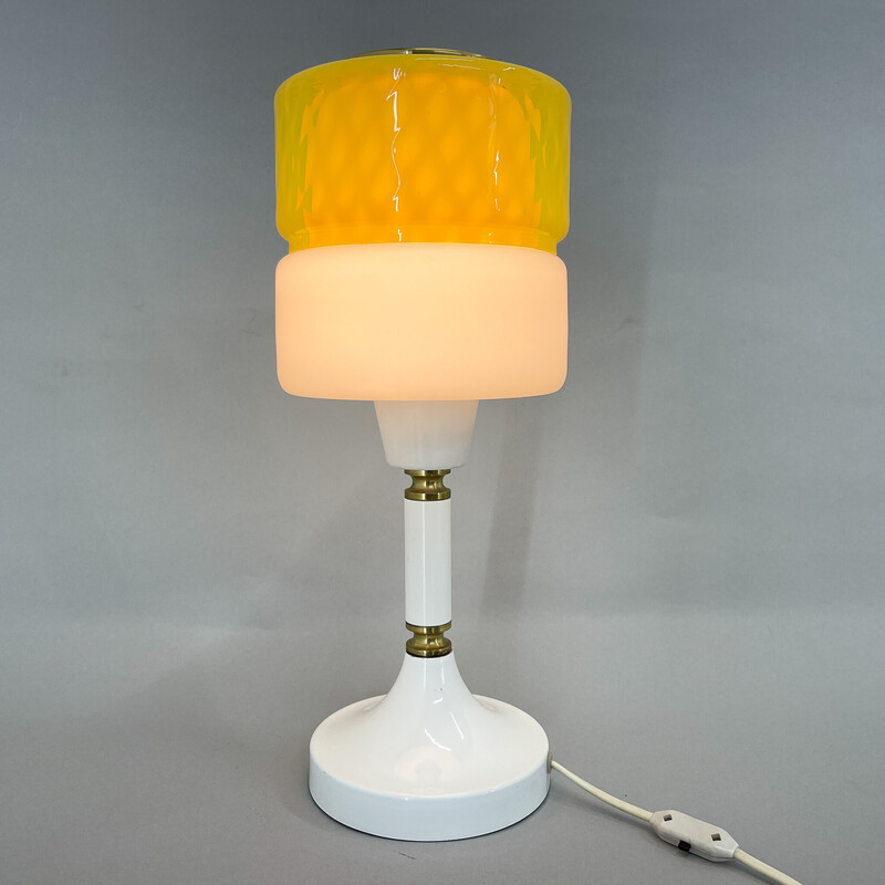 Vintage table lamp in metal, brass and colored glass for Drukov, Czechoslovakia 1970