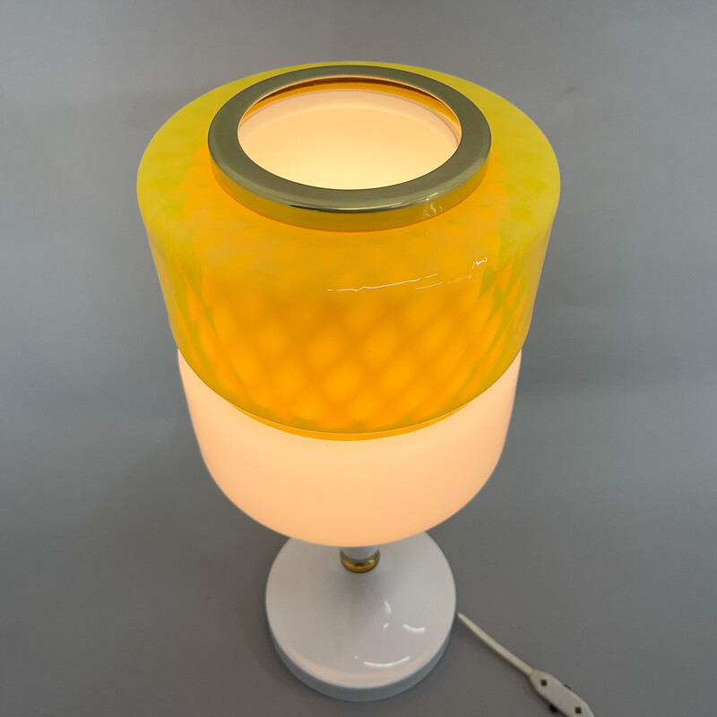 Vintage table lamp in metal, brass and colored glass for Drukov, Czechoslovakia 1970