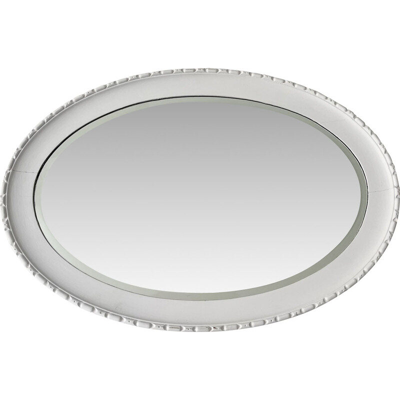 Integraal Ongehoorzaamheid opvolger Vintage ovale spiegel met witte houten lijst, 1930