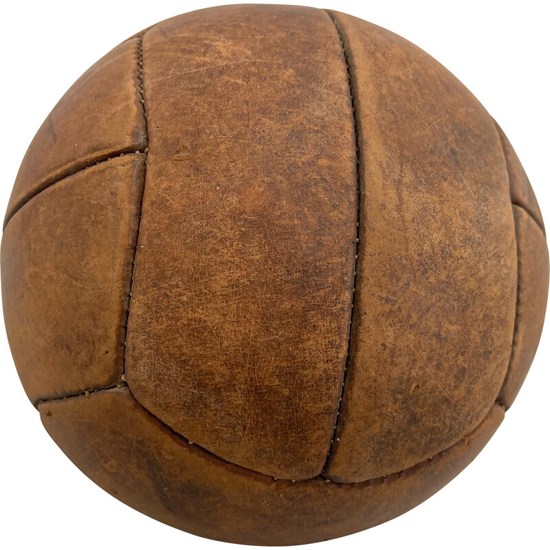 Vintage brown leather training ball, Czechoslovakia 1930