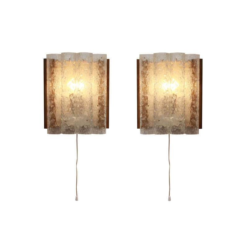 Pair of vintage brass and white metal wall lamps by Doria, Austria