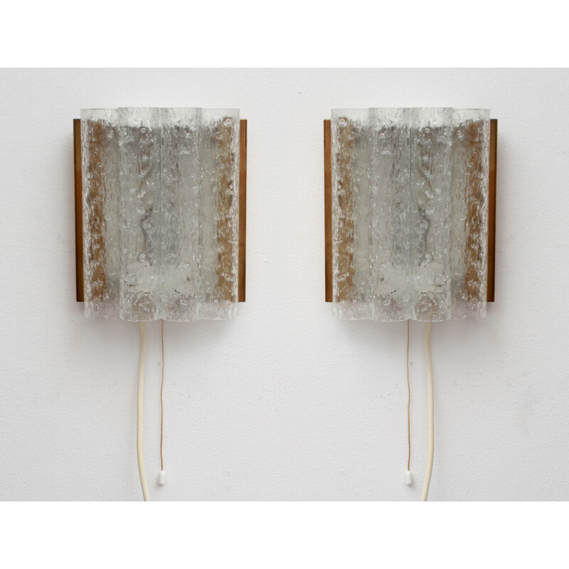Pair of vintage brass and white metal wall lamps by Doria, Austria