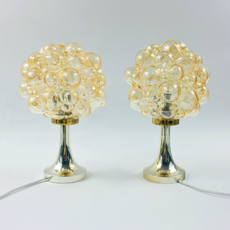 Pair of vintage bubbled glass table lamps by Helena Tynell for Limburg, Germany 1960