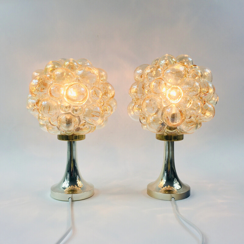 Pair of vintage bubbled glass table lamps by Helena Tynell for Limburg, Germany 1960