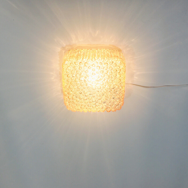 Vintage ceiling lamp in amber bubbled glass by Helena Tynell for Limburg, Germany 1970