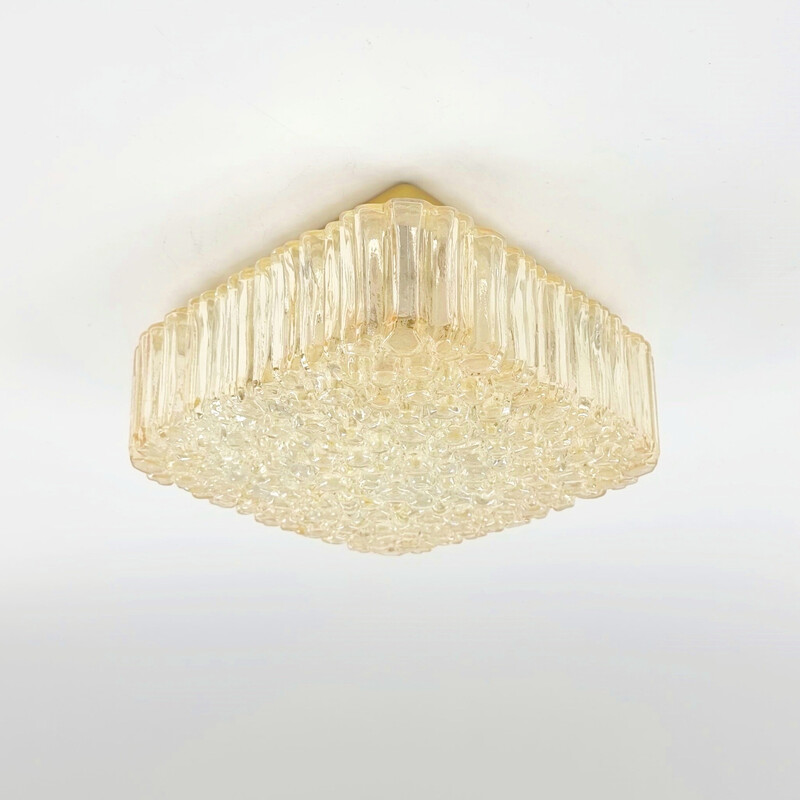 Vintage ceiling lamp in amber bubbled glass by Helena Tynell for Limburg, Germany 1970