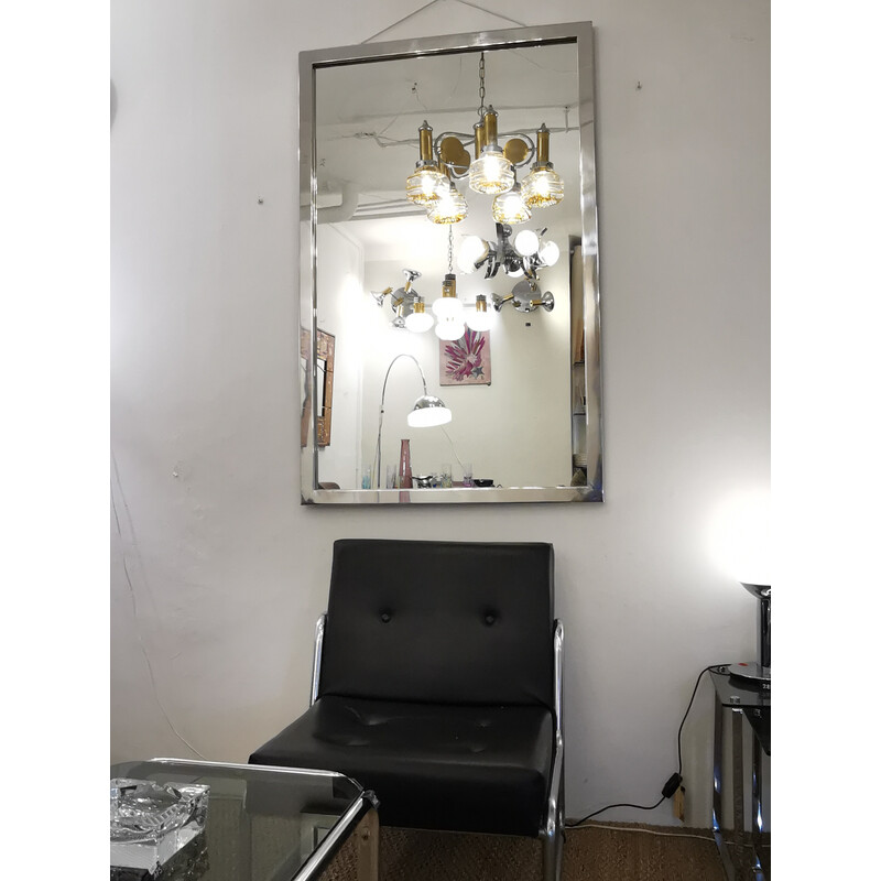 Vintage rectangular mirror in chromed metal, Italy 1970