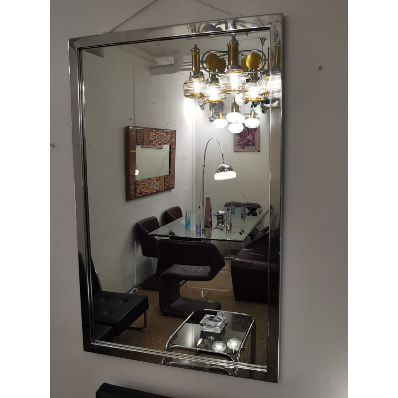 Vintage rectangular mirror in chromed metal, Italy 1970