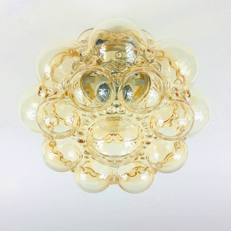 Vintage amber bubble glass ceiling lamp by Helena Tynell for Limburg, Germany 1960s