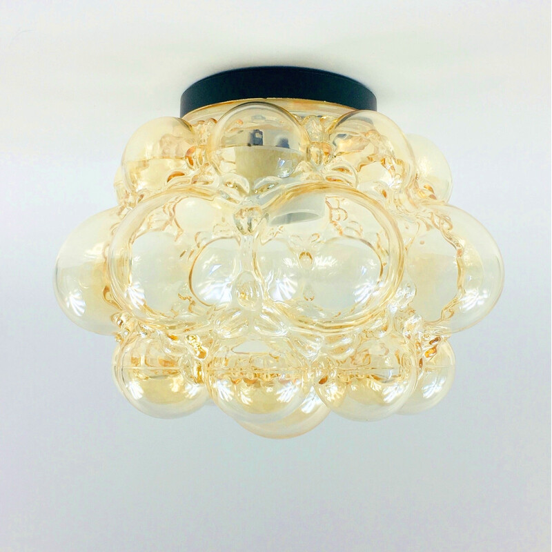 Vintage amber bubble glass ceiling lamp by Helena Tynell for Limburg, Germany 1960s