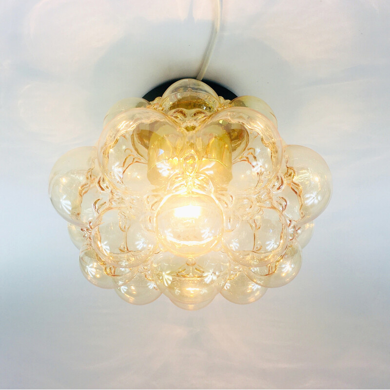 Vintage amber bubble glass ceiling lamp by Helena Tynell for Limburg, Germany 1960s