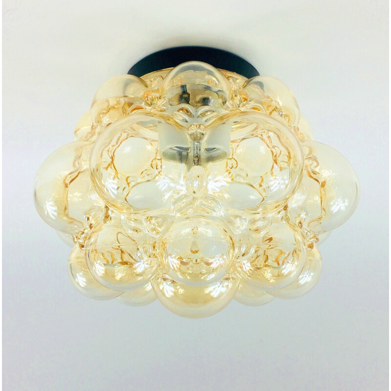 Vintage amber bubble glass ceiling lamp by Helena Tynell for Limburg, Germany 1960s