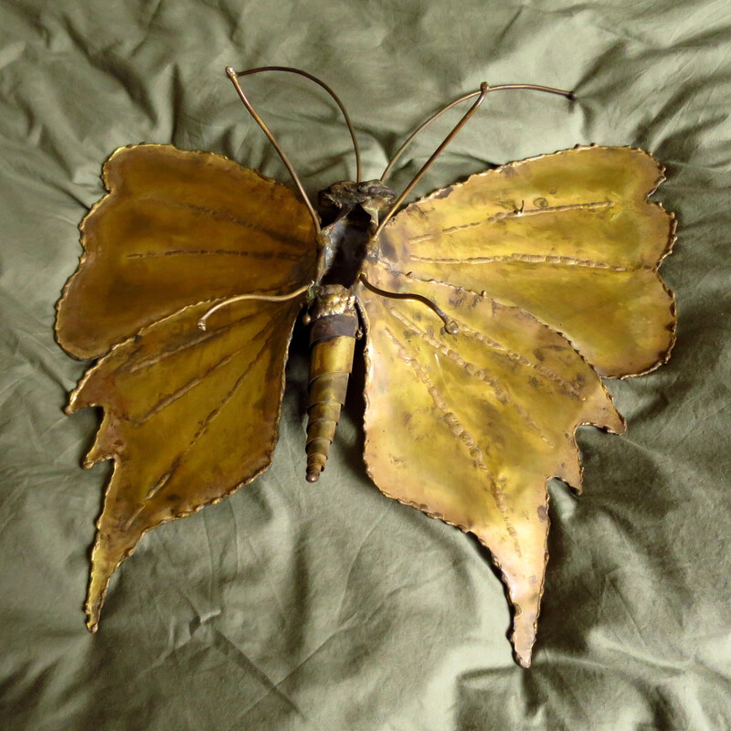 Mariposa decorativa vintage de latón, 1970