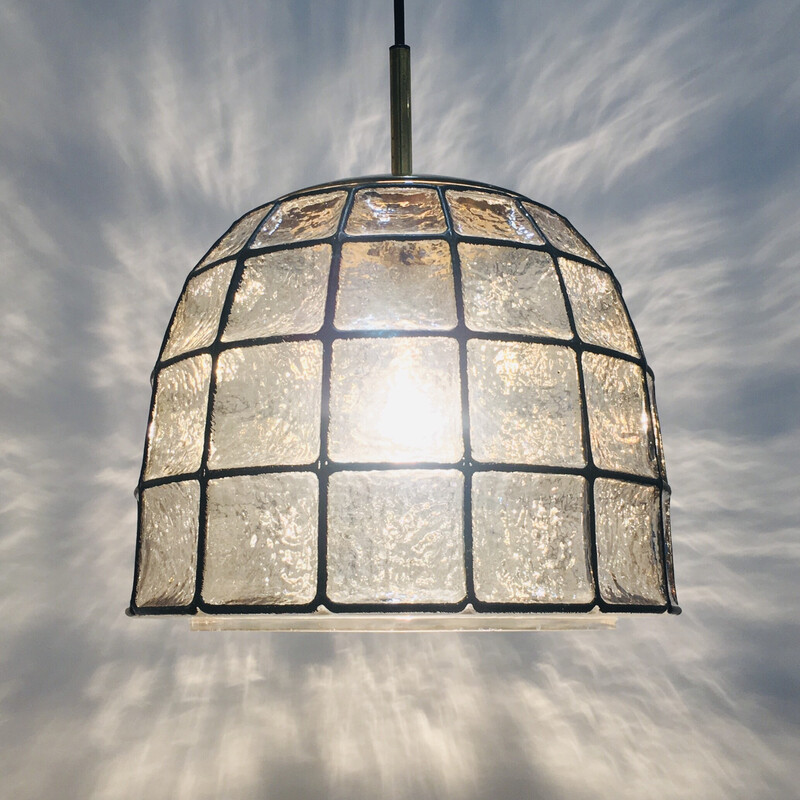 Mid century iron structured glass pendant lamp by Limburg, Germany 1960s