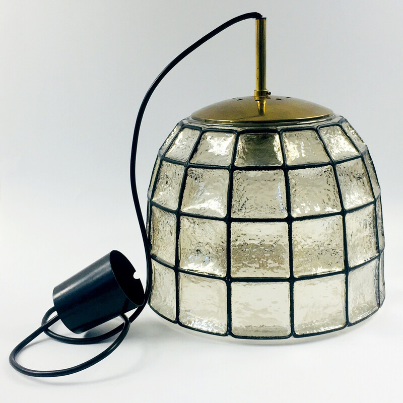 Mid century iron structured glass pendant lamp by Limburg, Germany 1960s