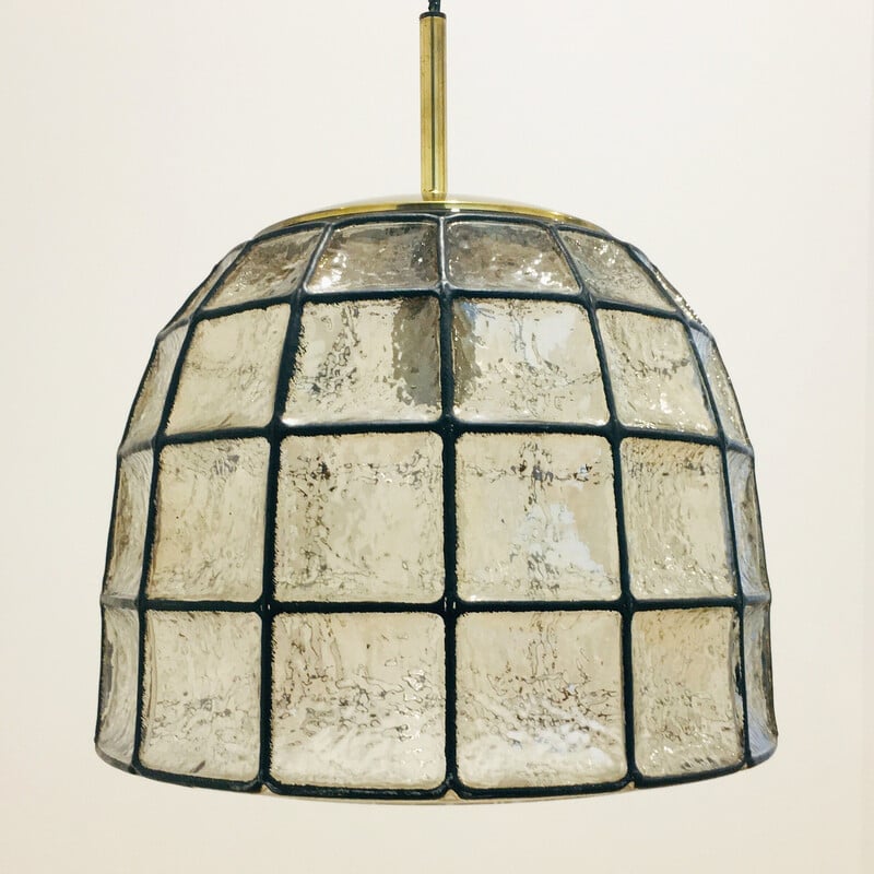 Mid century iron structured glass pendant lamp by Limburg, Germany 1960s