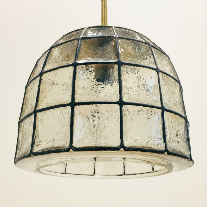 Mid century iron structured glass pendant lamp by Limburg, Germany 1960s