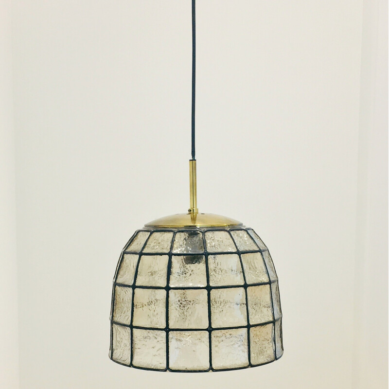 Mid century iron structured glass pendant lamp by Limburg, Germany 1960s