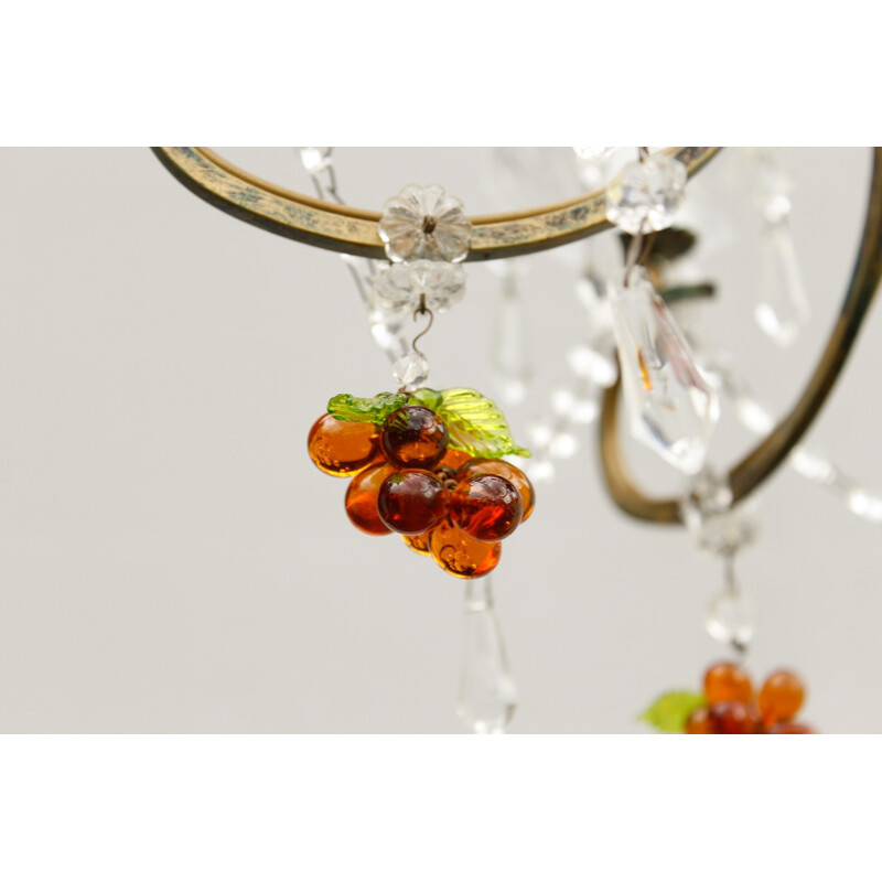 Lustre vintage en cristal de Murano avec raisins en verre ambré, Italie 1980