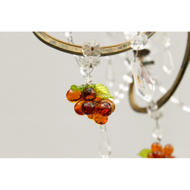 Vintage Murano crystal chandelier with amber glass grapes, Italy 1980s