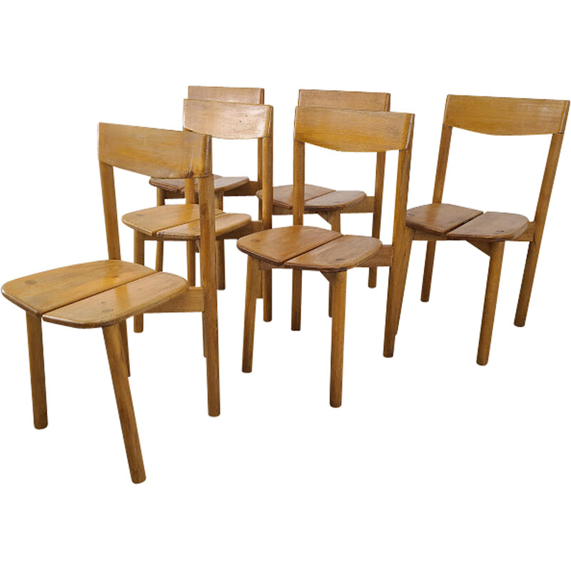 Lot de 6 chaises vintage "Grain de café" par Pierre Gautier Delaye pour les Villages Vacances, 1960