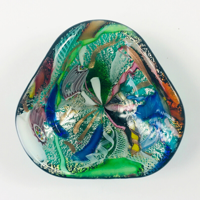 Cinzeiro de vidro Vintage Tutti Frutti Murano por Dino Martens para Aureliano Toso, Itália 1950s