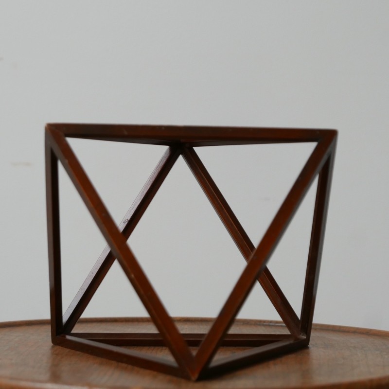 Objet français vintage en bois géométrique sculptural, 1970